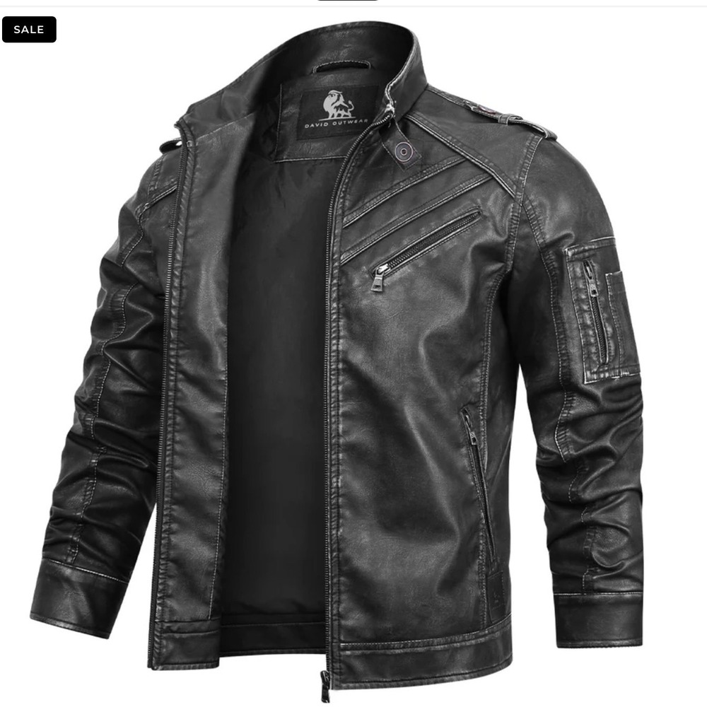 David Outwear Faux Leather Moto Jacket Black‎ Size Small New With Tags